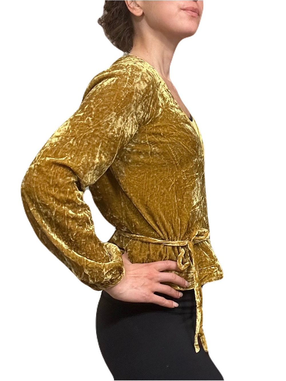 J. Crew Crushed Velvet Wrap Blouse in Mustard Gold